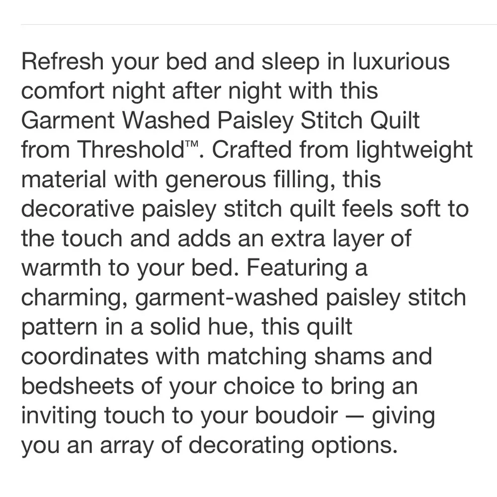 THRESHOLD NWT garment washed paisley stitch quilt -light gray -twin